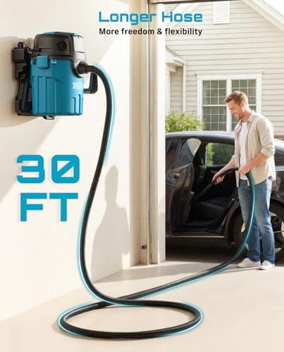 Seesii Garage Vacuum Wall Mounted Shop Vac, 6.6 Gallon 5.5 Peak HP Shop Vacuum Wet and Dry with 30Ft Flexible Hose, Attachments, Storage Bag, Cartridge Filter Ideal for Garage, Car, Workshop, Home