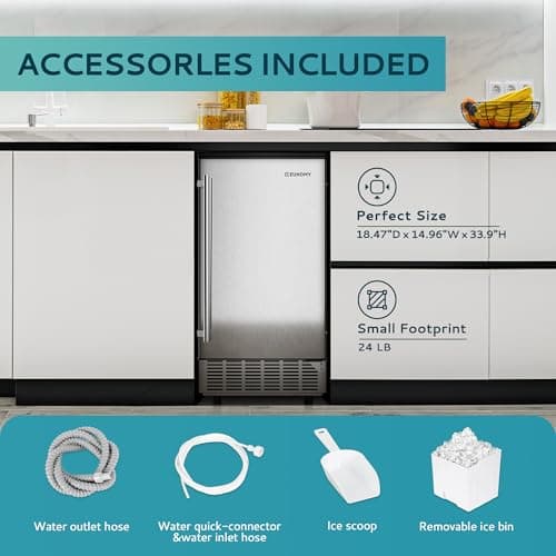 Commercial Ice Maker Machine 85Lbs/Day, 24Lbs Storage, Built-in Undercounter Ice Maker with Auto-Cleaning & Timer, Freestanding Stainless Steel Ice Machine, Ideal for Home Office Restaurant Bar