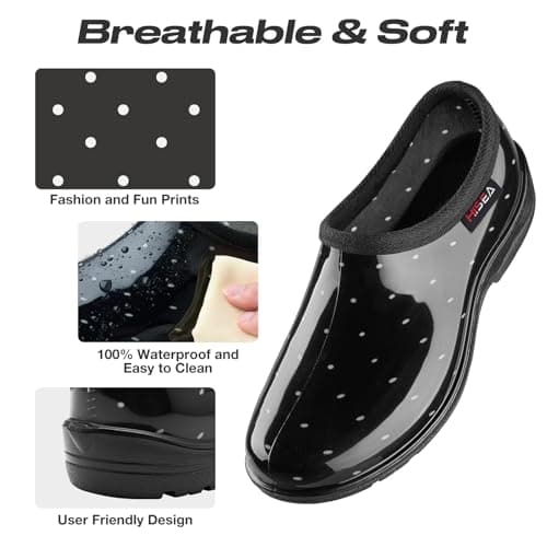 HISEA Waterproof Garden Shoe for Women Outdoor Slip-On Rain Boots Rubber Rain Shoes Short Ankle Booties and Garden Clogs with Comfort Insole