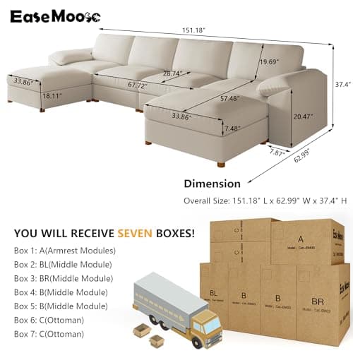 EASE MOOSE Oversized Modular Sectional Sofa,Leather Sectional Couch with Deep Seat,Extra Large U Shaped Couch,Faux Leather Material Sofa Modern Comfy Scratch Resistant,Beige