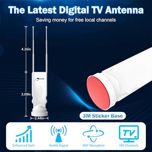Rabbit Ear TV Antenna 2025 Upgraded, HDTV Digital Antenna for Free 4K/1080p HD Local Channels, Long Range Indoor Reception with 360° Signal for Smart & Old TVs, VHF/UHF Support, Easy Setup