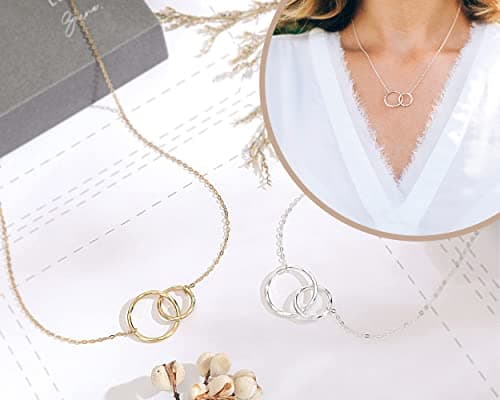 HOPE LOVE SHINE New Mom Necklace – Pregnancy Gift for Expecting Mom, First Time Mom Jewelry – Sterling Silver/Gold Double Circle Pendant with Gift Box