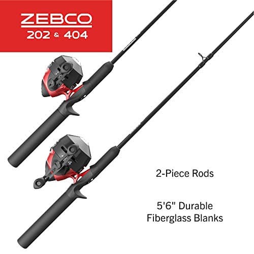 Zebco 202 & 404 Spincast Reels and Fishing Rod Combos (2-Pack), 5-Foot 6-Inch 2-Piece Fishing Pole, Size 30 and 40 Reels, Right-Hand Retrieve, Pre-Spooled with 10 lb and 15 lb Cajun Line, Black/Red