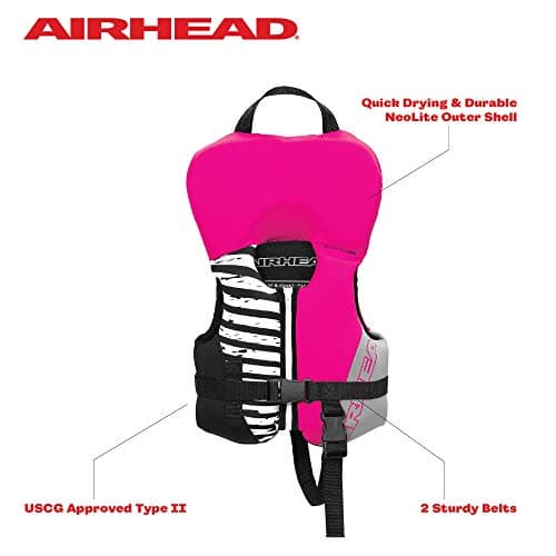 Airhead Wicked Kwik-Dry NeoLite Flex Life Jacket for Kids - USCG Approved Life Vest for Youth, Child & Infant, Watersports Vest for Boating, Tubing & Swimming, Hot Pink