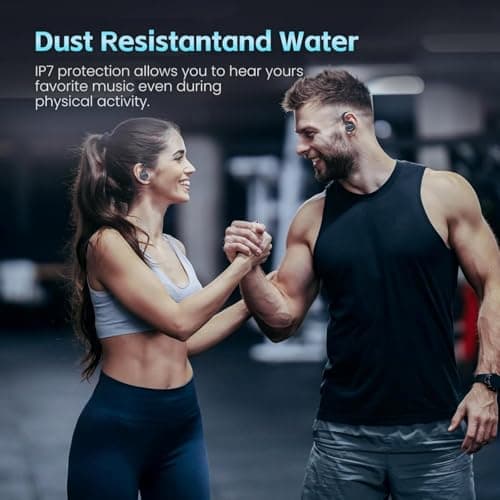 Beniduck Wireless Earbuds Bluetooth 5.3 Headphones Stereo Ear Buds, ENC Noise Cancelling Mic,IPX7 Waterproof Earphones with Hook for Android iOS Smart Phone Laptop Computer Sports - Black