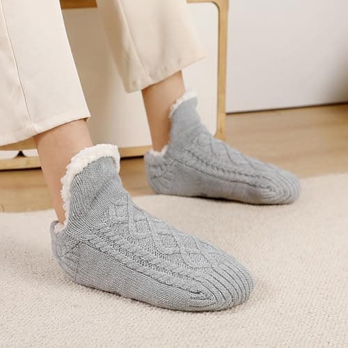 Unisex Fluffy Fuzzy Warm Slipper Socks for Men Women, Thick Fleece Lined Non-Slip Socks Indoor Floor B0DCS3T47Z