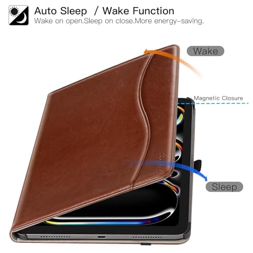 ZtotopCases for iPad Pro 12.9 6th/5th/4th/3rd Generation Case 2022/2021/2020/2018, Premium PU Leather Folio Cover, Auto Wake/Sleep, Multi Viewing Angles, Supports Pencil Pro and Touch ID, Brown