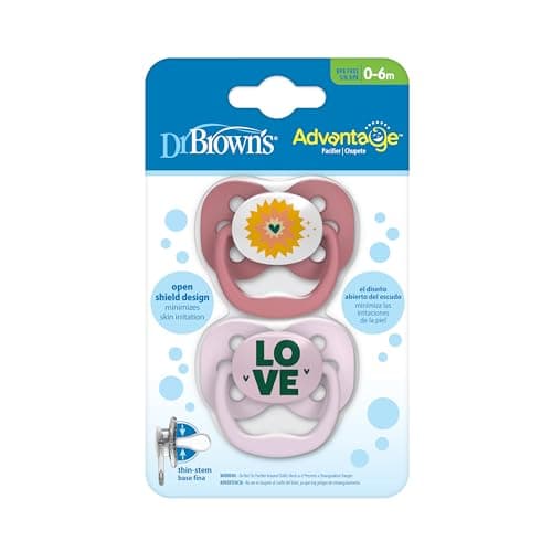Dr. Brown's Advantage Baby Pacifier, Fully Symmetrical Soother with Soft Silicone Bulb, Lavender Love, 0-6m, BPA Free, 2 Pack