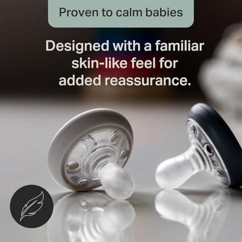 Tommee Tippee Breast-Like Pacifier, 0-6 Months, Symmetrical Design, Natural Breast-Like Baglet, BPA-Free Binkies, Rose/Green/Cream, Pack of 4