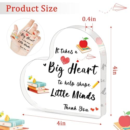 Teacher Valentine Gift, Valentines Day Gifts for Teachers - Acrylic Heart Shape Teachers Plaque 4×4 in, Teacher Retirement Gifts for Women Men, End of Year Thank You Teacher Keepsake