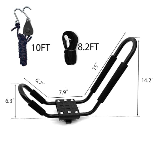 Taelakeni 2 Pairs Kayak Carrier Racks, Universal Cars Kayak Roof J Bar Rack (1 Pair) (1 Pair) (2 Pairs with 10ft S-Hook)