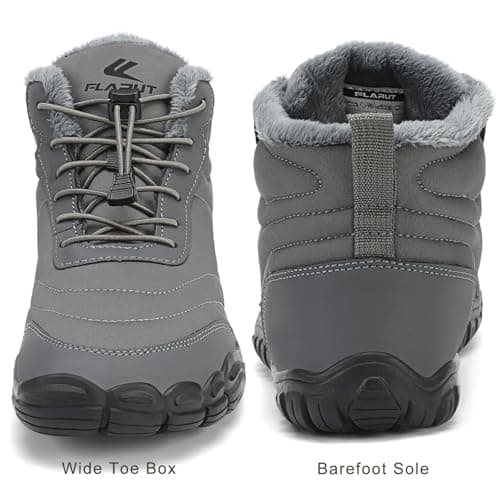 FLARUT Mens Womens Barefoot Snow Boots Winter Warm Shoes Fur Lined Wide Toe Box Zero Drop Ankle Sneakers