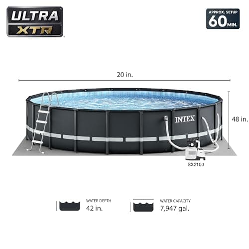 INTEX 26333EH Ultra XTR Deluxe Above Ground Swimming Pool Set: 20ft x 48in – Includes 2100 GPH Cartridge Sand Filter Pump – SuperTough Puncture Resistant – Rust Resistant – Easy to Assemble
