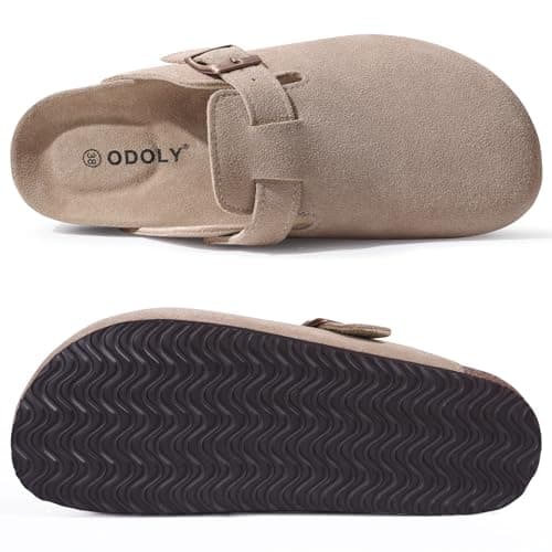 ODOLY Genuine Suede Clogs for Women Men Soft Cork Footbed Leather Mules Comfort Potato Shoes with Arch Support