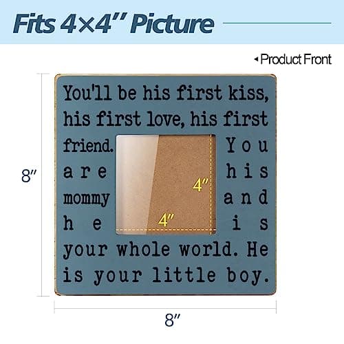 New Mom Gifts for Women, Mothers Day Gifts from Son | Boy Mom Picture Frame, Sentimental Birthday Gift for Mom | Fits 4x4 Photo, Rustic Farmhouse Home & Desk Decor