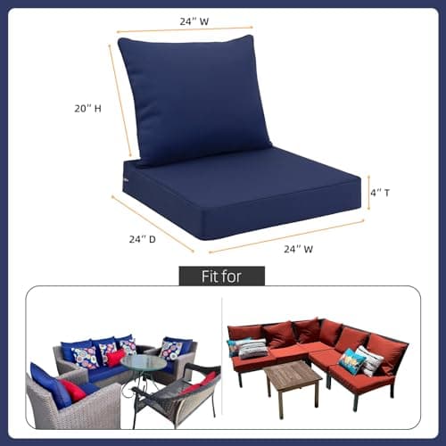 Favoyard Outdoor Seat Cushion Set 24 x 24 Inch Waterproof & Fade Resistant Patio Furniture Cushions with Removable Cover Deep Seat & Back Cushion with Tie Straps for Chair Sofa Couch