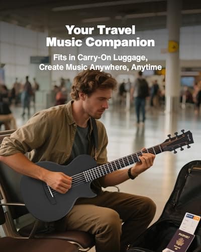 Enya Nova Go Carbon Fiber Travel Acoustic Guitar | 1/2 Size Lightweight Moisture-Proof Guitara | Adult & Beginner Portable Guitar with Gig Bag & Accessories (Black)