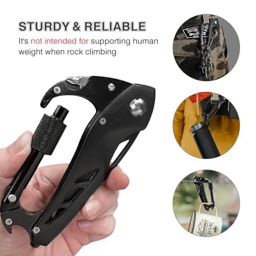 Stocking Stuffers Gifts for Men, EDC Carabiners with Folding Knives, Window Breaker and Screwdriver, Gear for Camping Hiking FUNBRO Multitool Carabiner with Pocket Knife, Bottle Opener B09YCNTY8B