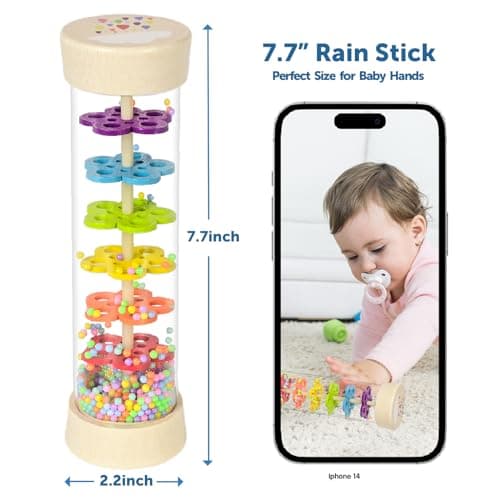 Rain Stick Montessori Baby Toys for 6-12 Months 1 Year Old, Wooden Rainmaker Infant Musical Sensory Toy, Baby Shower Gift for Newborn Toddler Boys Girls, 7.7" B0CJRKHYRJ