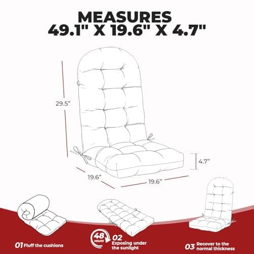 DANGHOOGY Outdoor/Indoor Adirondack Chair Cushion, Waterproof Outdoor Rocking Chair Cushion with Ties, Tufted Replacement Seat Cushions for Outdoor Furniture, Red Flower