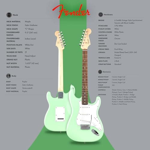 Fender Squier Stratocaster Electric Guitar - Surf Green Bundle with Amplifier, Gig Bag, Cable, Strap, Picks, and Austin Bazaar Instructional Video