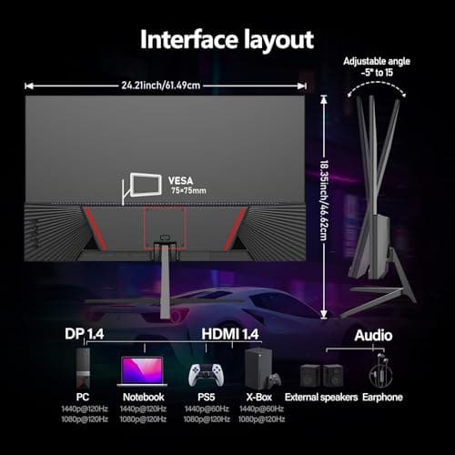 Gawfolk 27 Inch Gaming Monitor IPS 120Hz, QHD 2560 * 1440p PC Monitors, Computer Screen for Home & Office, Support HDMI & DP, Wall Mount Compatible 75 * 75mm, Black