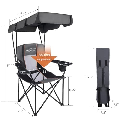 FAIR WIND Portable Canopy Camping Chair 380 LBS Capacity Heavy Duty Oversized Folding Lawn Chair with Sunshade for Beach, Fishing, Sports & Outdoors
