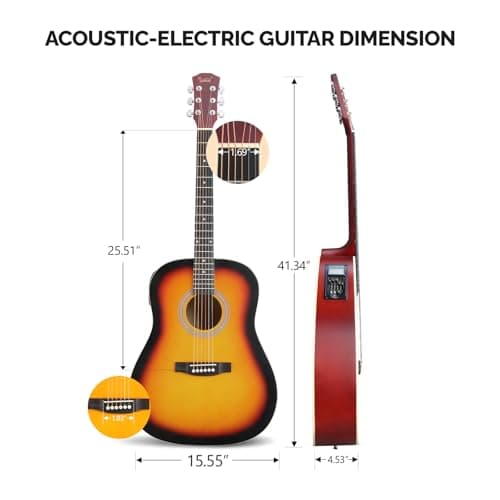 GLARRY 41in Full Size Acoustic Electric Guitar Beginner Kit with 15W Amp, 5-band EQ Dreadnought Design 6 Strings Electric Acoustic Guitar with Bag, Strap, Picks, Strings, Wrench, Sunset Color