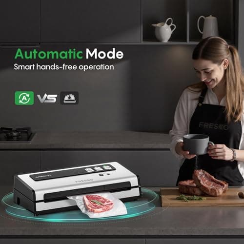 FRESKO Vacuum Sealer Machine with Automatic Bag Detection, Double Heat Seal, Compact Food Sealer, Easy to Use, Starter Kit