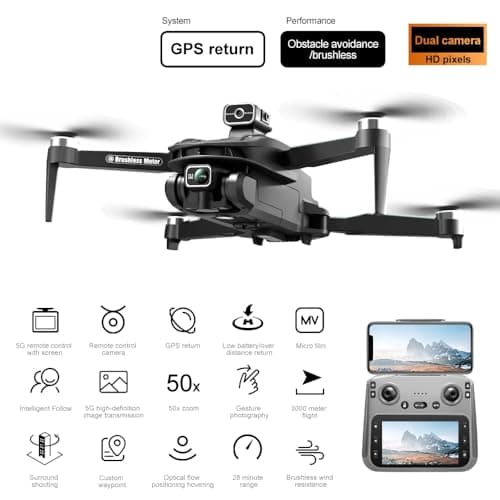 GPS Drone with 4K Camera, 4.5" LCD Display Screen Controller- 3,280ft RC Range, Auto return, Follow Me, Go Home, Gesture Control, One Key Takeoff/Landing, Altitude Hold,led Light ，Professional Quadcopter for Aerial Photography Control and Video Recording, Sports Racing Car Appearance, Adult Beginner-Friendly FPV RC Quadcopter For Kids 8-12