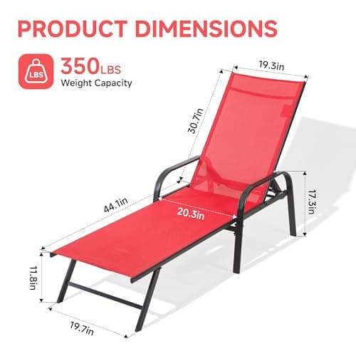 NEWBULIG Outdoor Lounge Chair for Pool, Chaise Lounge Chairs with 5-Position Recliner,350 lbs Heavy Duty Patio Pool Chair, Outdoor Sun Chairs with Metal Frame for Backyard, Classic Red