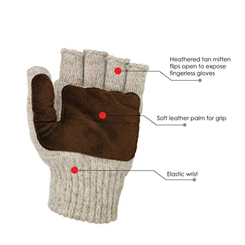 Illinois Glove Company 360 Rag Wool Glomitt Flip Mitten 3M Thinsulate Lined Tan