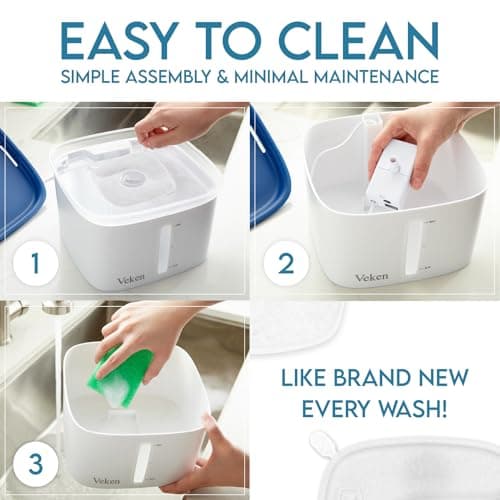 Veken Innovation Award Winner 95oz/2.8L Pet Fountain, Automatic Cat Water Fountain Dog Water Dispenser with Replacement Filters for Cats, Dogs, Multiple Pets (Grey, Plastic)