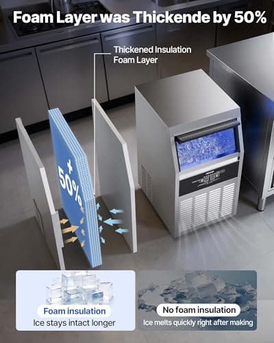 VEVOR Commercial Ice Maker Machine, 130 lbs/24h with 30 lbs Storage Capacity, Built-in/Freestanding/Under Counter, Stainless Steel Ice Maker with LED Display & Self-Cleaning, for Home Bar Restaurant