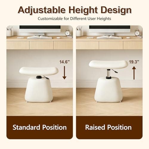 Modern Small Vanity Chair with Armless for Small Space, Entryway, Cute Swivel Makeup Chair with Adjustable Height, PU Leather Upholstered Home Office Desk Chair for Living Room, Bedroom, Vanity