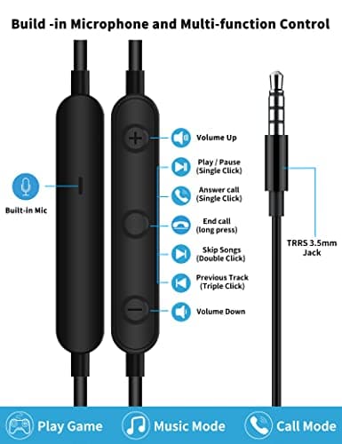 3 Pack 3.5mm USB C Headphone for Samsung Wired Earbuds Magnetic in-Ear Type C Earphone with Microphone Volume Control Bass Stereo Noise Canceling for iPhone