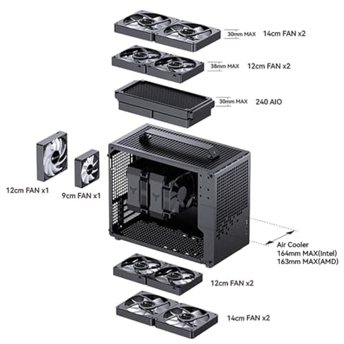 JONSBO/JONSPLUS Z20 Black Micro-ATX Mini Tower PC Case,with Detachable Carrying Handle, Mini Size, High-Performance Hardware Compatible, Support 240AIO, H160mm Cooler, Black