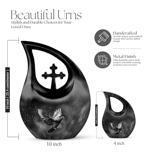 Dove Burial Keepsake Urns for Adult Male Female Ashes, Black Drop Handcrafted Cremation Urn for Human Ashes, Remembrance Gift for Loss, Burial Cremains Containers (3 Inch) B0FFTG4NMQ