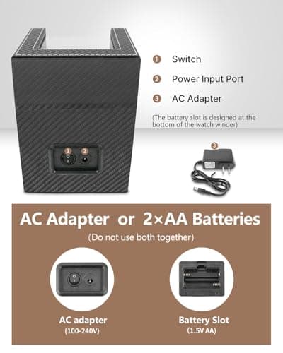 UnaMela Watch Winder for Automatic Watches: Automatic Single Watch Winder Box, Rotating Watch Case in Black Carbon Fiber Leather, Watch Rotator with Japanese Quiet Motor, Battery Powered or AC Adapter
