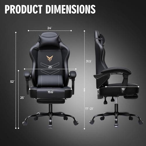 GTPLAYER Gaming Chair, Office Chair High Back Computer Chair with Foot Rest for Adults, Leather Desk Chair Executive Ergonomic Height Adjustable with Headrest and Lumbar Support, 300lbs Black