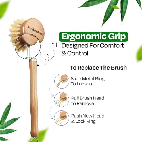 Clean & Kind Gift Set – Premium 6-Piece Eco-Friendly Bamboo Kitchen Brush Set with Natural Bristles & Wooden Handles