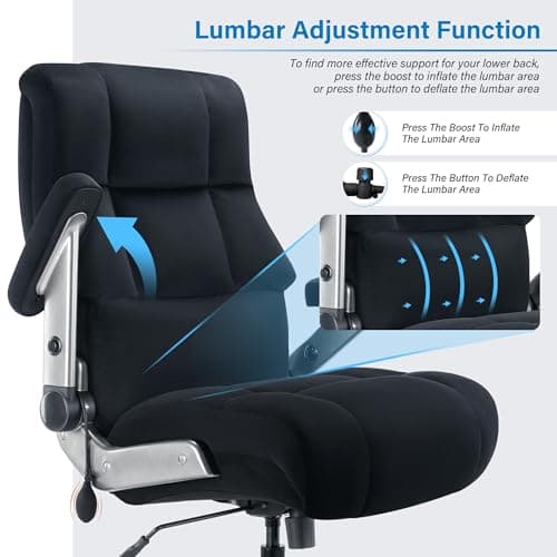 Big and Tall Office Chair 700lbs- Executive Desk Chair with Adjustable Lumbar Support 3D Flip UP Arms- Heavy Duty Quiet Wheels Metal Base Ergonomic Computer Chairs, Black