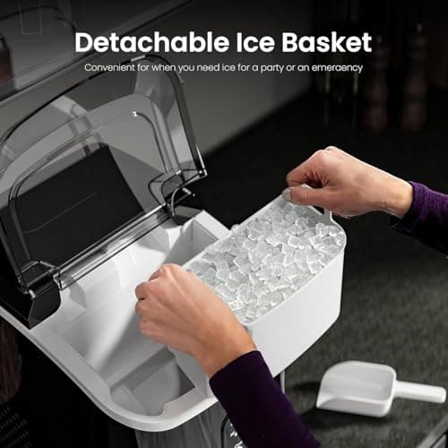 Kismile Portable Nugget Ice Maker Countertop, 33 lbs/Day Pebble Ice Machine with Self-Cleaning Function, Chewable Sonic Ice Maker with 1.1L Water Tank for Home Kitchen Office Bar