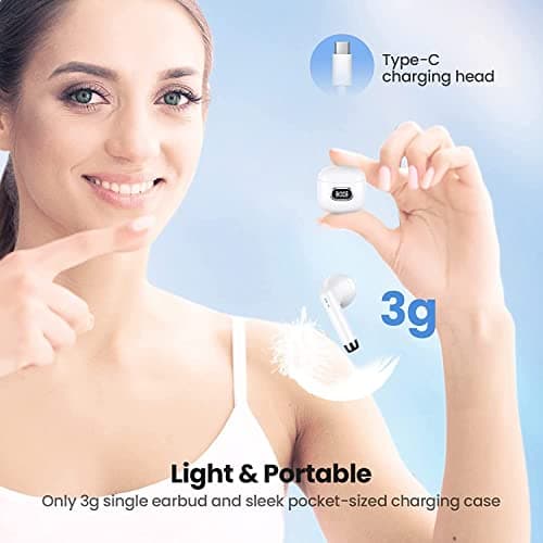 Wireless Earbuds for iPhone 12 Pro Max Bluetooth 5.3 Headphones with LED Display Charging Case, Waterproof IPX7 Hands-Free Headset with Mic, Hi-Fi Stereo Sound, Touch Control - White