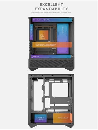 darkFlash DY460 ATX Full-Tower PC Gaming Case, High Airflow, 4×ARGB PWM Fans Included, 330° Full-View Tempered Glass, Separate PSU chamber, Supports RTX 5090 up to 400mm, 360mm Radiator Support, Black