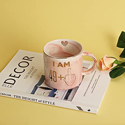 50th Birthday Gifts for Women - Funny Turning 50 Year Old Birthday Gift Ideas for Wife, Mom, Daughter, Sister, Aunt, Best Friends, BFF, Coworkers - Fabulous Pink Marble Mug, Ceramic 11.5oz Coffee Cup