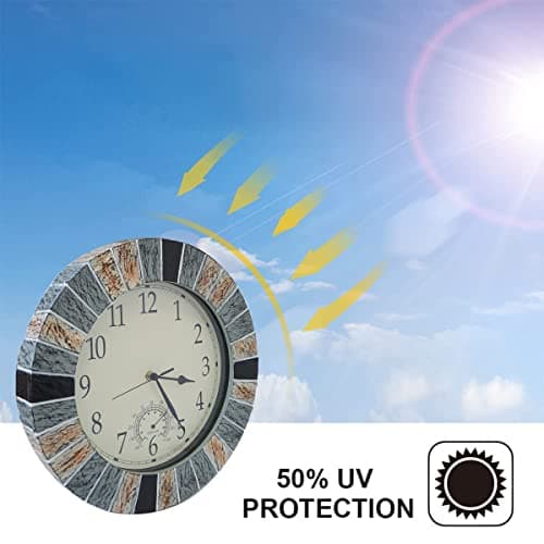 UMEXUS Outdoor Clock with Thermometer, 13 Inch Retro Large Waterproof Wall Clocks Indoor Silent Non-Ticking Battery Operated Weatherproof Decor for Garden Kitchen Bathroom Mother Gift