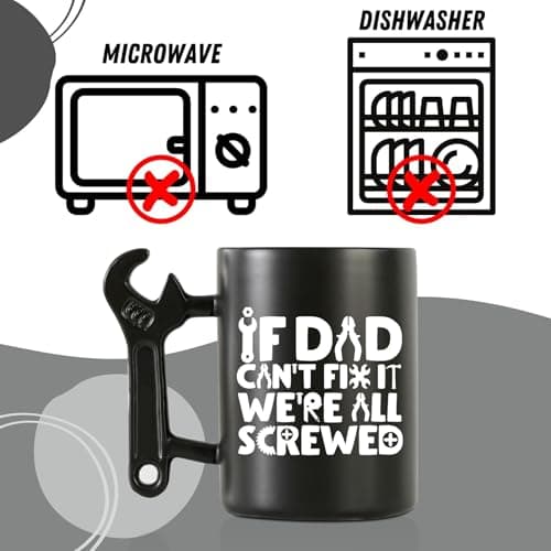 Onebttl Coffee Mug With Wrench Spanner Handle - Dad Gifts From Daughter and Son, 13.5oz Funny Ceramic Mug for Father's Birthday, Father's Day, Christmas - Dad Can Fix