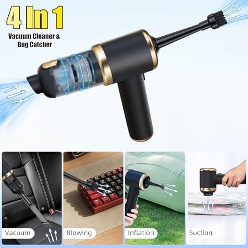 ZLieatmp Bug Vacuum Catcher,12000Pa Handheld Car Vacuum Cleaner,Suction/Blow/Charge/Extract/4-In-1 Portable Cordless Vacuum Cleaner,30-Minute Run Time Suitable for Home,Indoor and Outdoor Cleaning