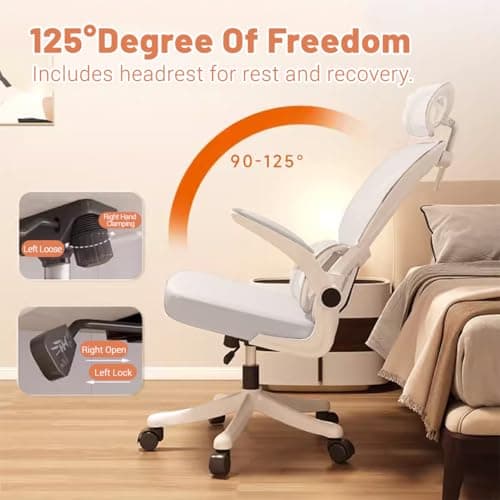 Ergonomic Office Chair Computer Desk Chairs with Flip-up Armrests and Lumbar Support, High Back Mesh Gaming Chairs Rolling Work Swivel Task Chairs with Adjustable Headrest